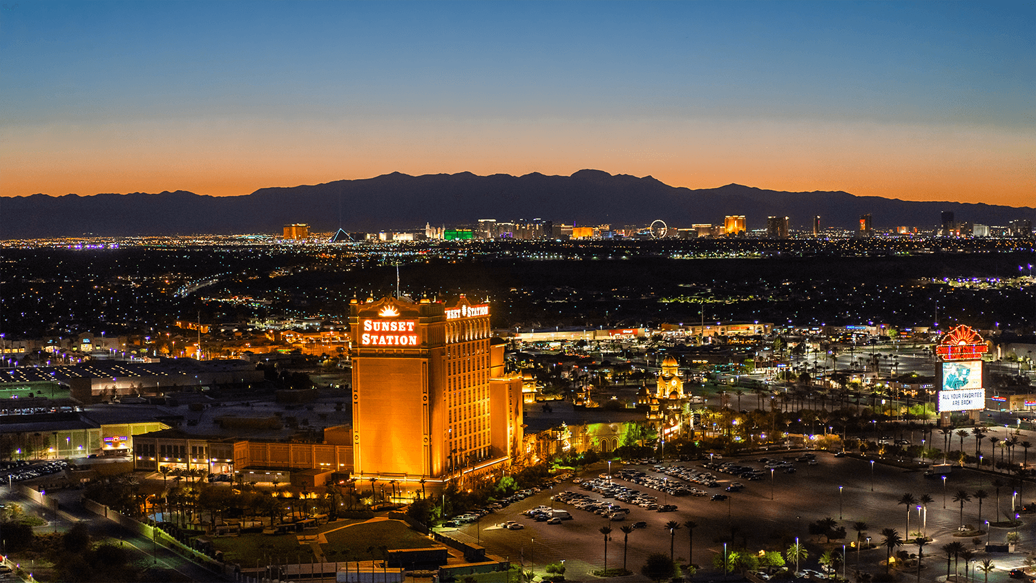 Henderson, Nevada at dusk with the Las Vegas valley beyond